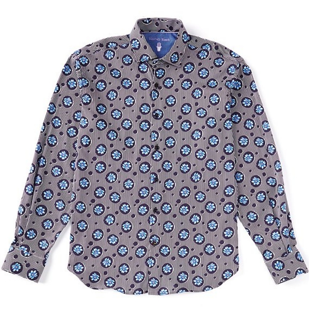 Visconti Floral Stripe Button Down Shirt Navy White Nwt Men's Sz M — image 2 of 8